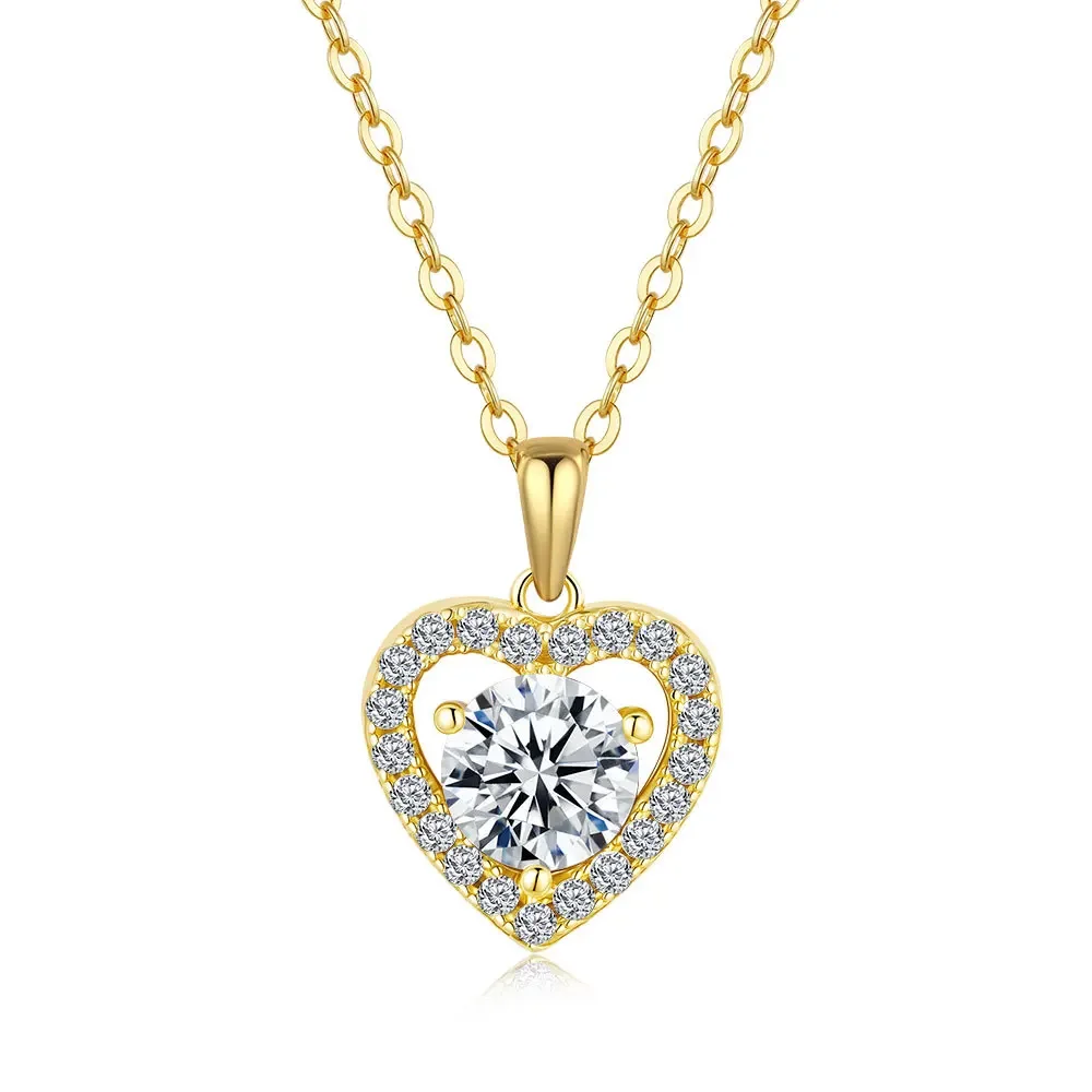 

Luxury 100% Real 18k Gold Women's Heart-shaped Love Pendant Clavicle Chain Moissanite Necklace