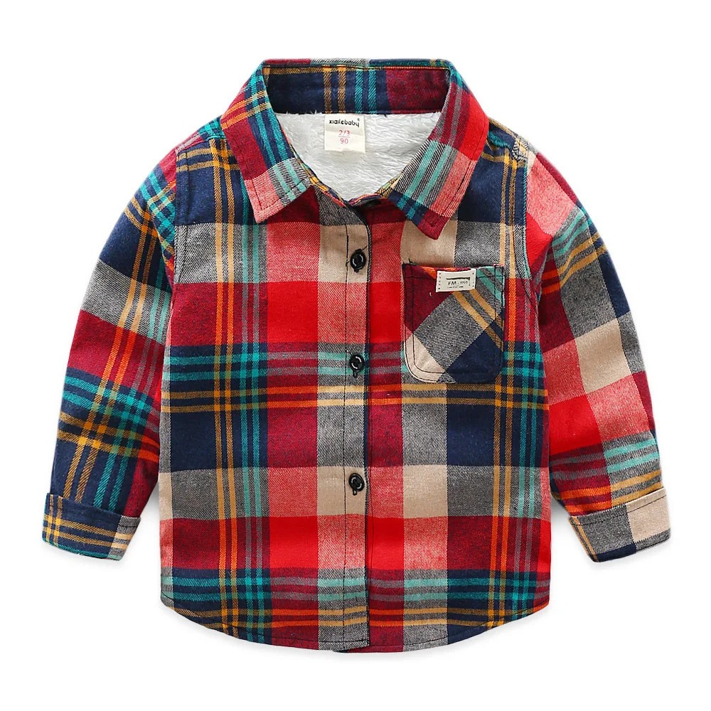 2018 Autumn Winter Boys Shirts Long Sleeve Cotton Children Shirts for Boys Thick Fleece Warm Plaid Shirts BC400