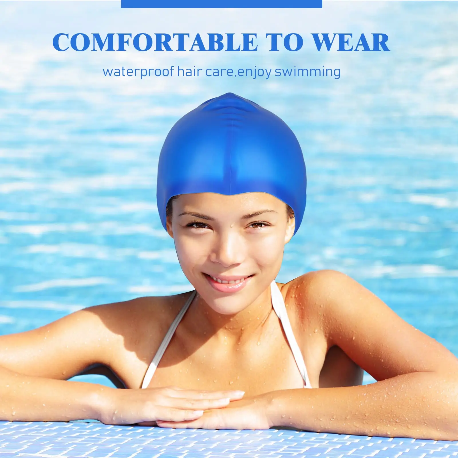 Swimming Cap Silicone Waterproof Swim Caps 6pcs Flat  Ear Protection Cap Solid Colour Plain Men's and Women's Swimming Cap Child