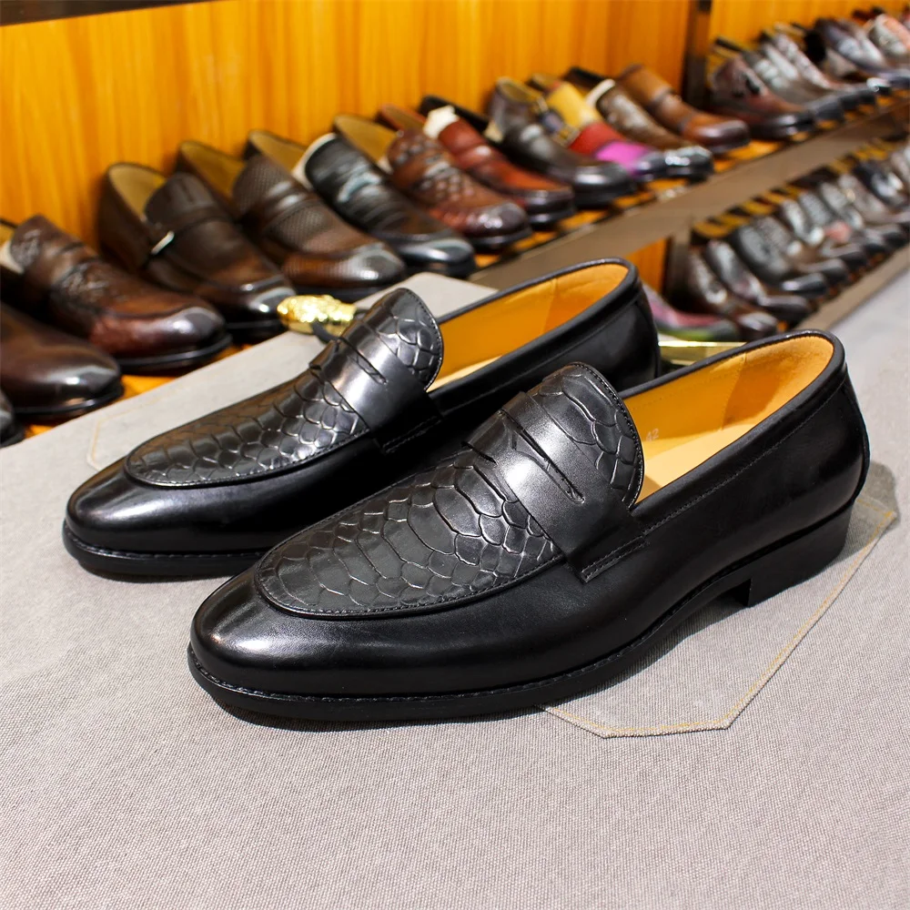 Men's Slip-On Loafers - Unique Snake-Skin Design in Black/Brown, Premium Quality, Comfortable & Versatile for All Occasions
