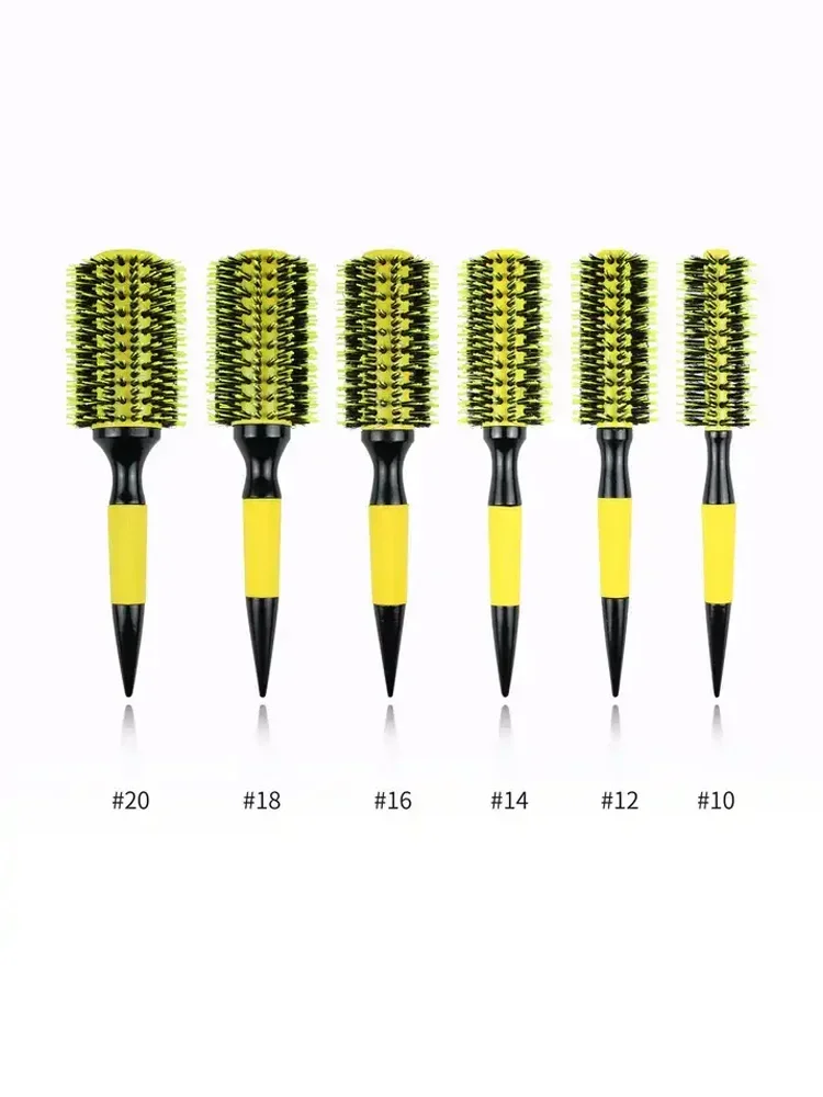 

Professional Round Wooden Hair Brush 6 Sizes Boar Bristle Mix Nylon Salon Women Hair Styling Tools Yellow Brazil Hair Curlerl