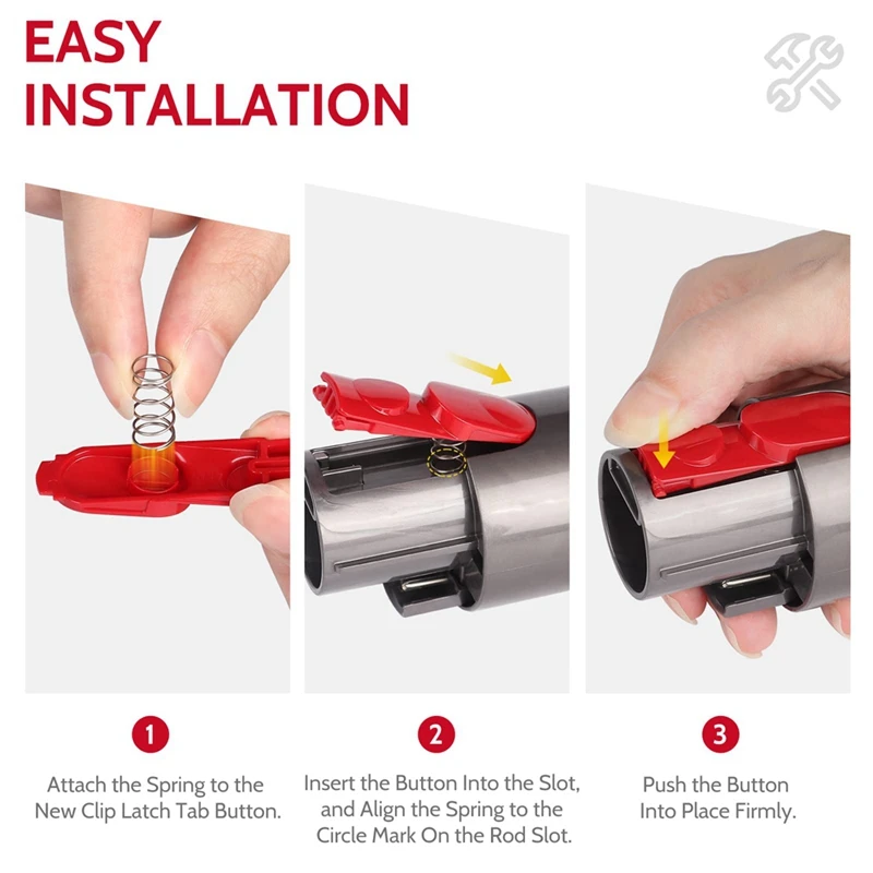 Tubo de varita de 6 piezas, cabezal de limpieza, botón de lengüeta de pestillo para Dyson V7, V8, V10, V11, V15, herramienta de repuesto al vacío con resorte