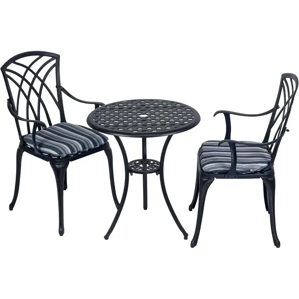 Ekta 24-Inch Patio Bistro Sets 3 Piece Cast Aluminum Bistro Table and Chairs Set with Umbrella Hole Bistro Set of 2