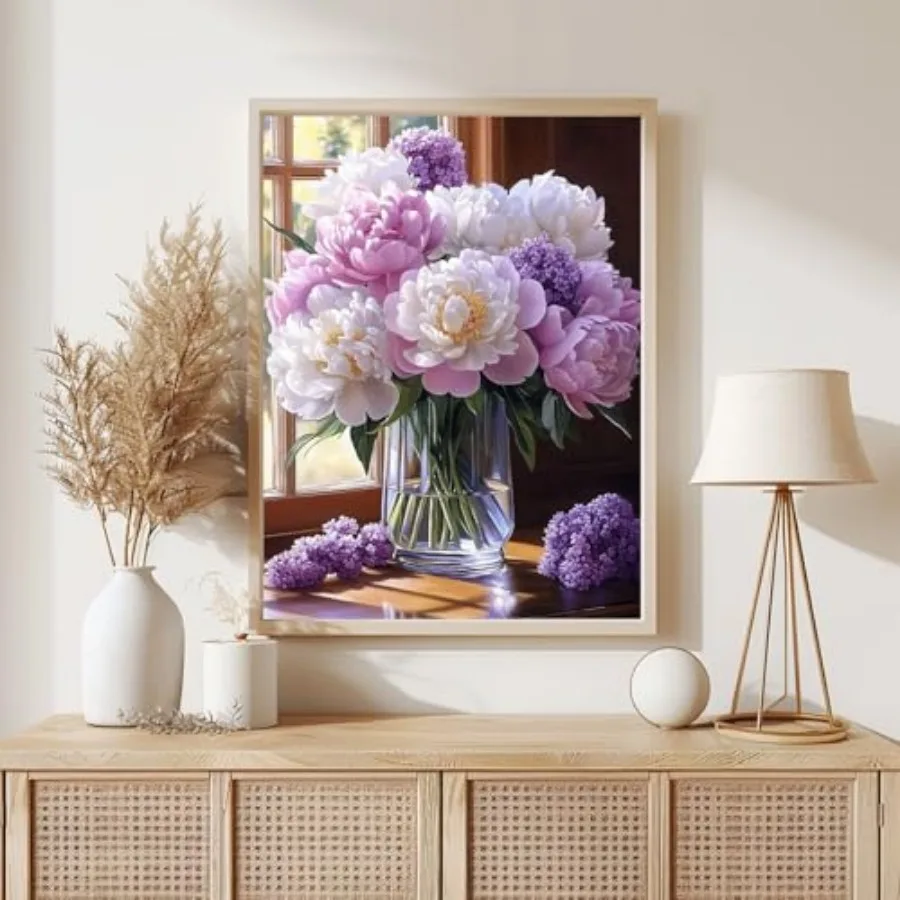 Flowers Paint by Numbers Kits for Adults Beginners with Wooden Frame, Easy Canvas Paint by Numbers Windowsill Flowers, DIY Oil - view 3