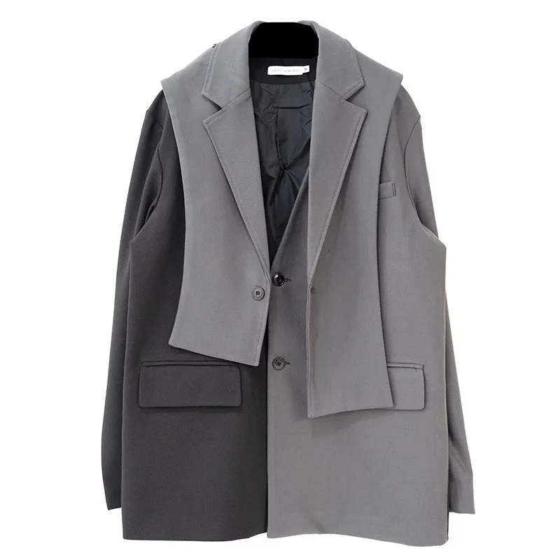 Super loose silhouette suit jacket original structure can be detachable to wear more men and women irregular block jacket gray