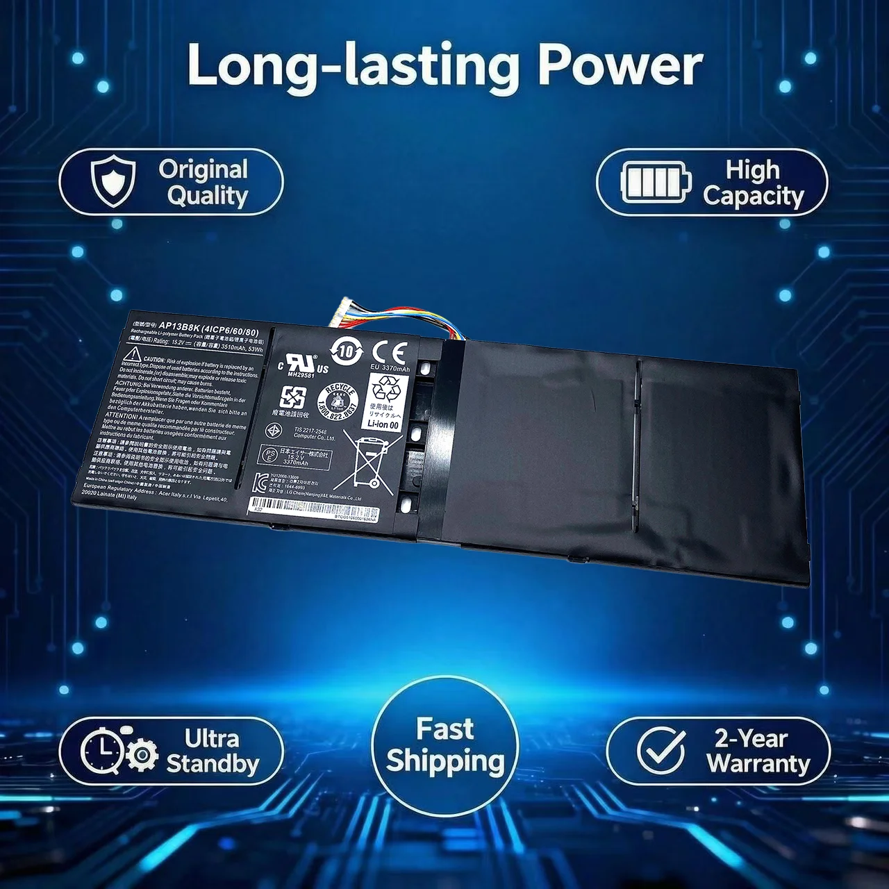 Оригинальный аккумулятор для ноутбуков Acer Aspire V5-573G V5-573P V5-573PG V7-481G V7-481P V7-481PG V7-482P 581G 581P 582 (модели AP13B3K, AP13B8K)