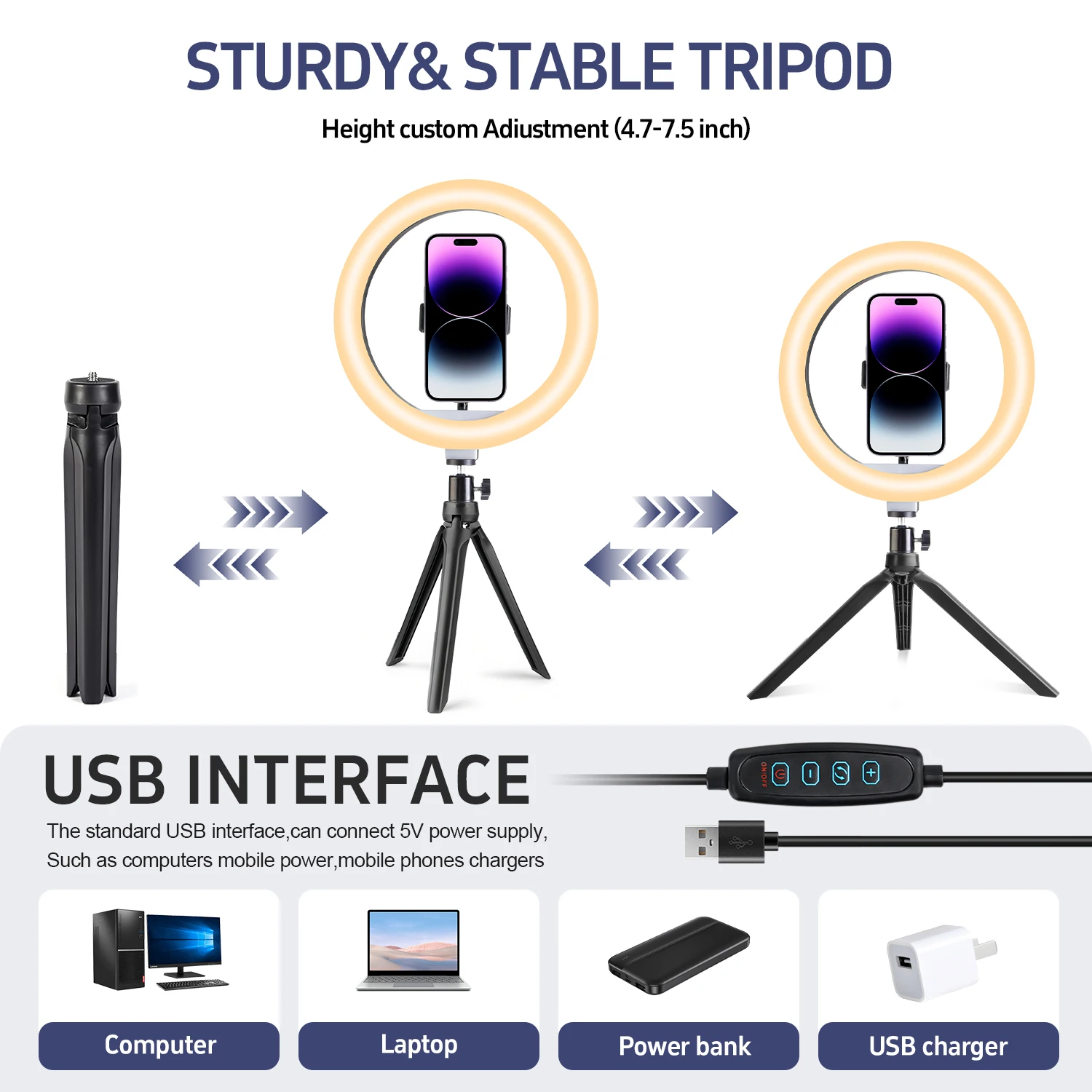 12" Selfie Ring Light with 7.5" Desktop Tripod Stand & 1 Phone Holder, LED Ringlight with 3 Dimmable Modes for Makeup view 2