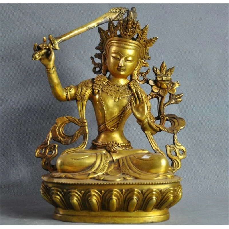 

Old Tibetan Buddhism Bronze Gilding Manshu Bodhisattva wenshu Goddess Guanyin Kwan-Yin Statue