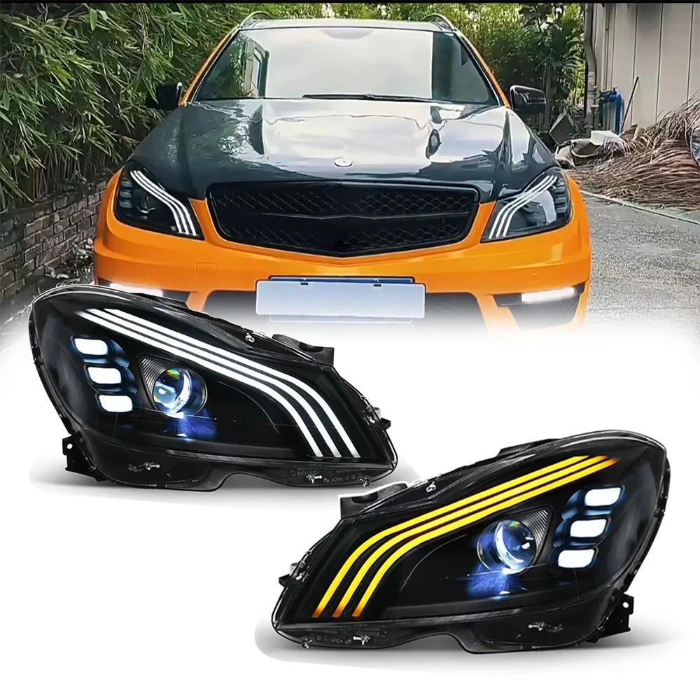 For W204 2011-2013 C Class LED Auto Headlight Assembly Upgrade Maybach Design Bifocal Lens Signal Lamp Accessories