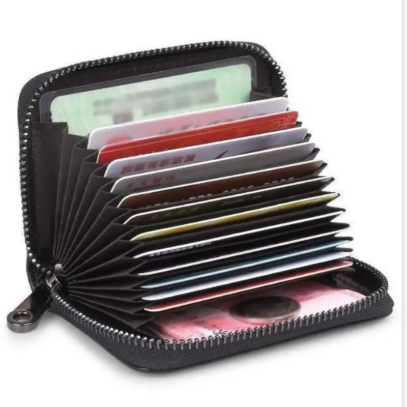 PU-Leder Kartenhalter für Damen und Herren, Kleine Geldbörse mit Reißverschluss, Solide Münztasche, Mehrere Kartenfächer, Ausweis- und Kreditkartenetui – Detail 4