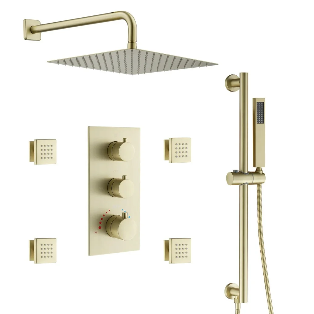 Cross-border 12inch American Concealed Three-Function Thermostatic Stainless Steel Chrome Matte Black Rain Shower Head For Hotel