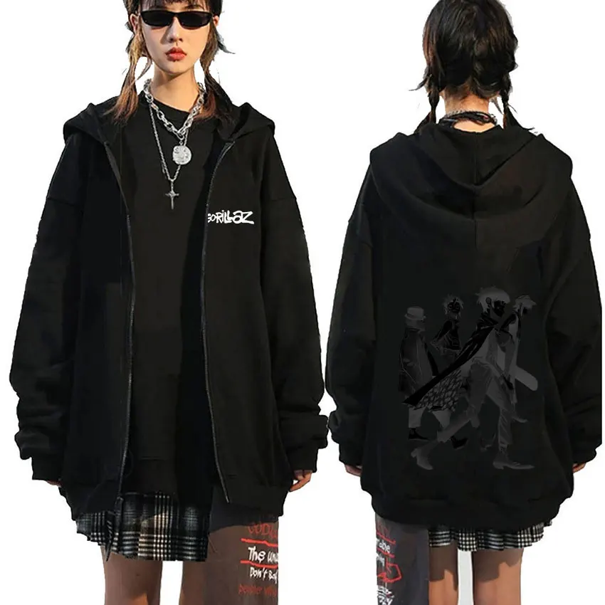 

Limited Rock Band Gorillaz Print Zipper Hoodie Men Women Casual Oversized Zip Up Jacket Coat Man Retro Gothic Hoodies Streetwear