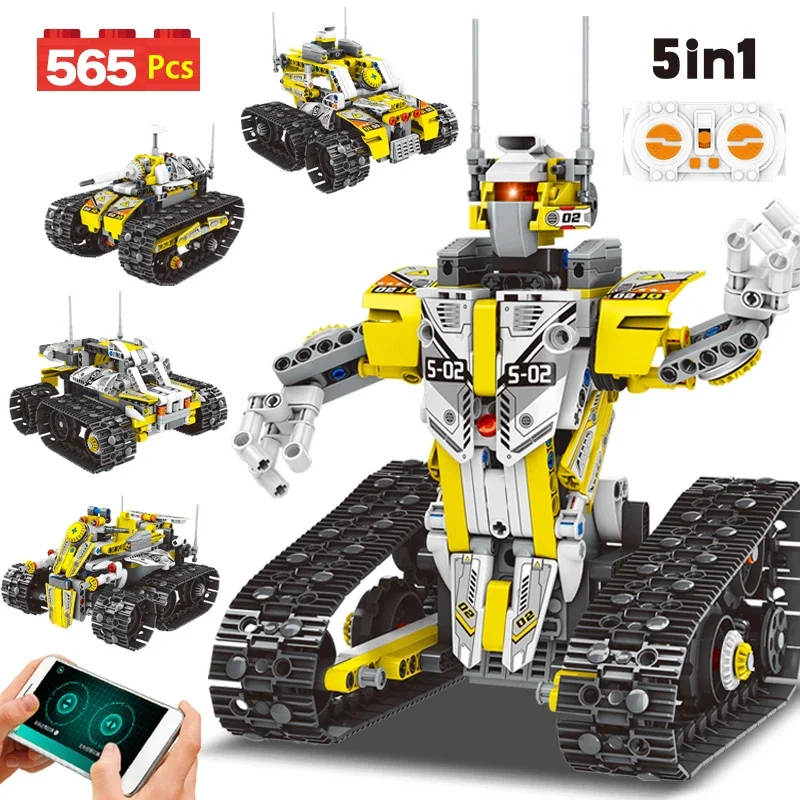 

565PCS City 5 in 1 APP RC Mobile Intelligent Crawler Robot Car Building Blocks Remote Control Electric Bricks Toys Kids Gifts