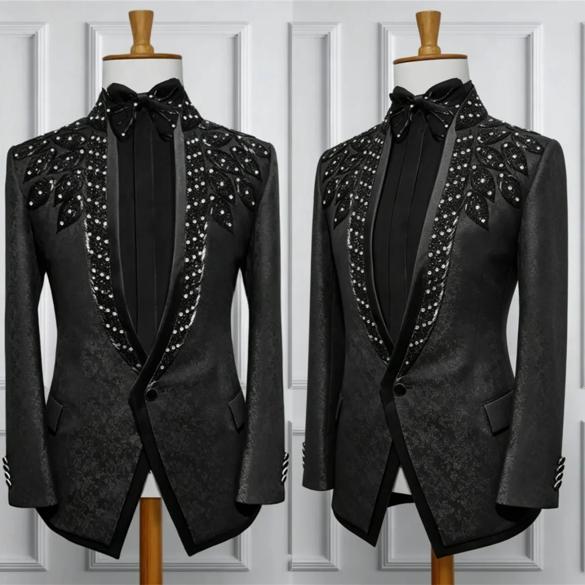 Luxurious Jacquard Men Wedding Tuxedos Shawl Lapel One Button Pant Sets 2 Pieces Crystals Customized Costume Homme