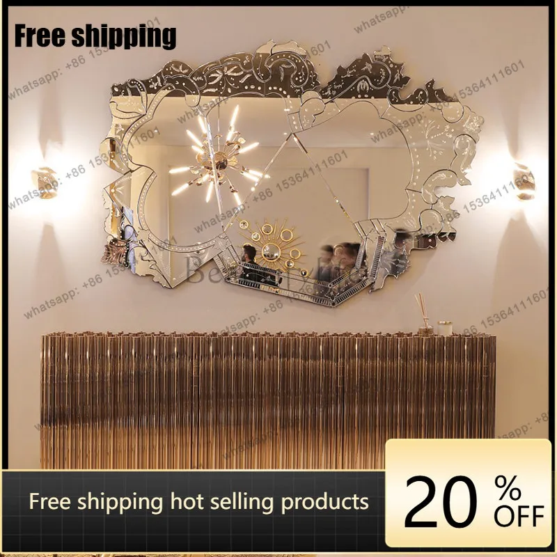 

Mirror carved entrance art decorative mirror simple guest restaurant background wall hanging mirror