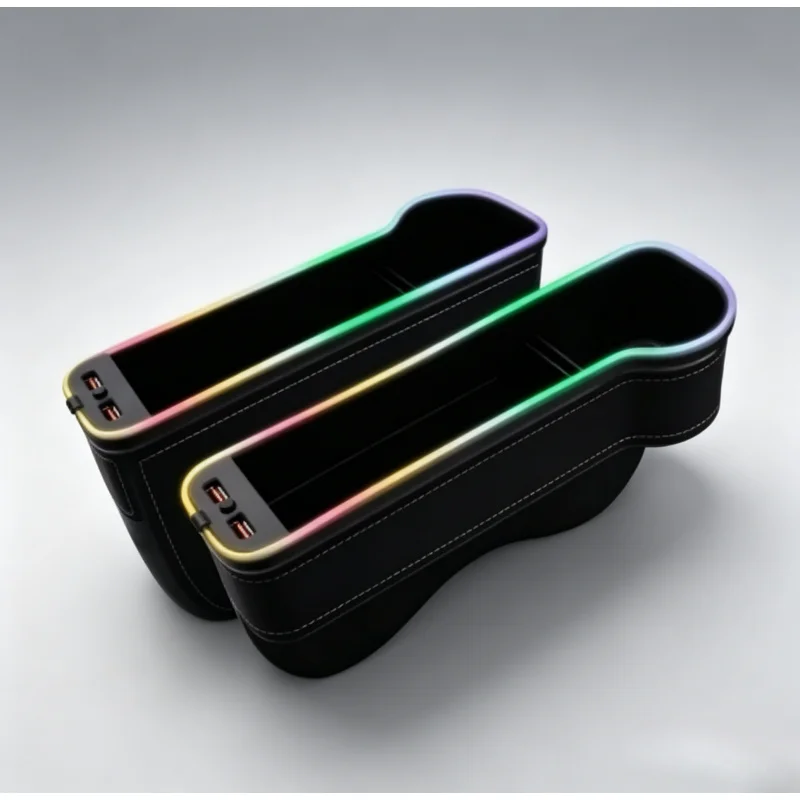 

LED Color Changing Car Seat Gap Storage Box With Cup Holder 2 USB Charger Auto Organizer Accessories