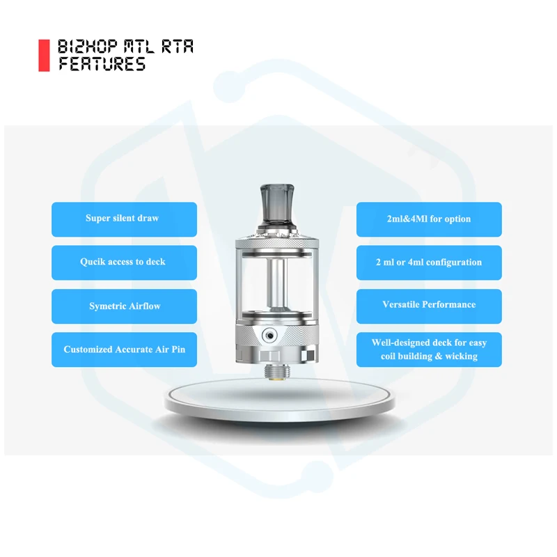 Autentyczny atomizer Bi2hop MTL RTA 22MM 2.0ML/4.0ML
