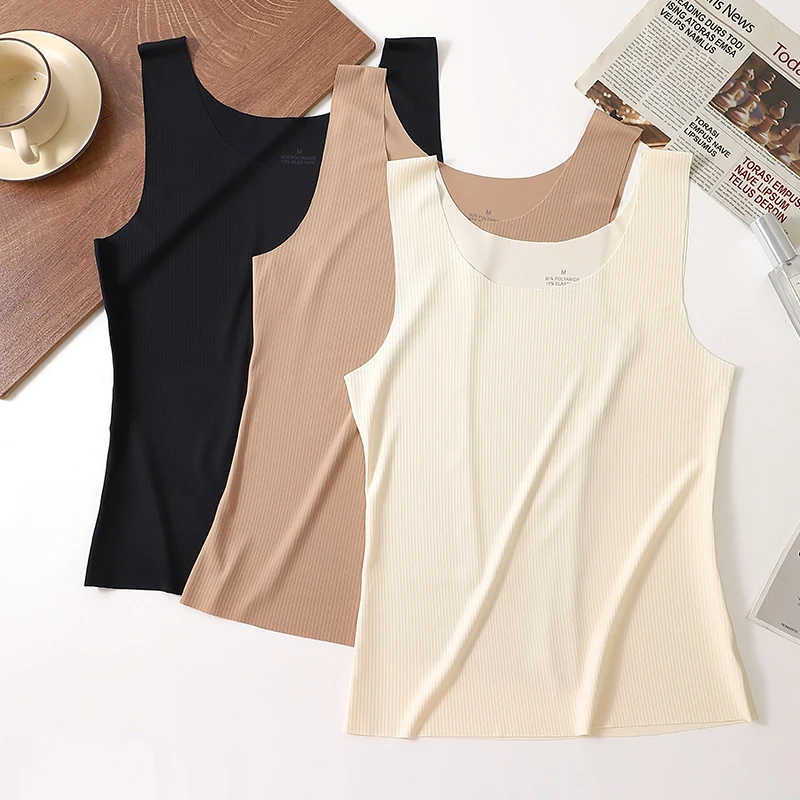 Atasan Tanpa Lengan Wanita 3 Potong - Melar & Ringan & Bernapas, Desain Leher U, Dapat Dicuci dengan Mesin -Hitam & Putih & Aprikot