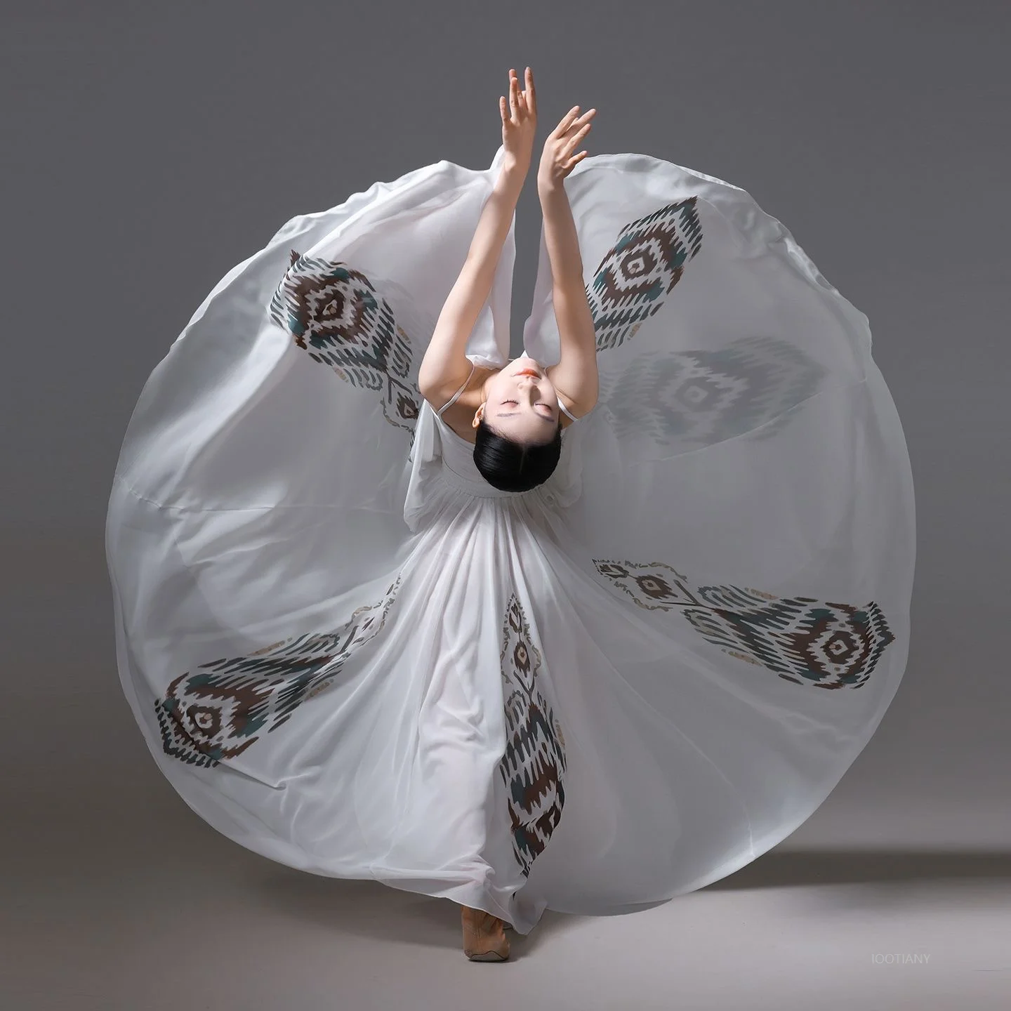 Dames Adele Flamencodansrok 720 graden chiffon Klassieke etnische dans Feature Print Stage Performance Jurk met volledige rok