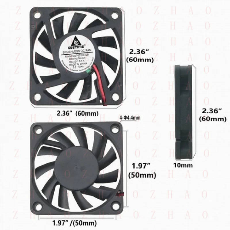 L+ for GDT6010S12B 12V DC 0.1A 60mm Cooling Fan 60x60x10mm for CPU PC Printer Laser