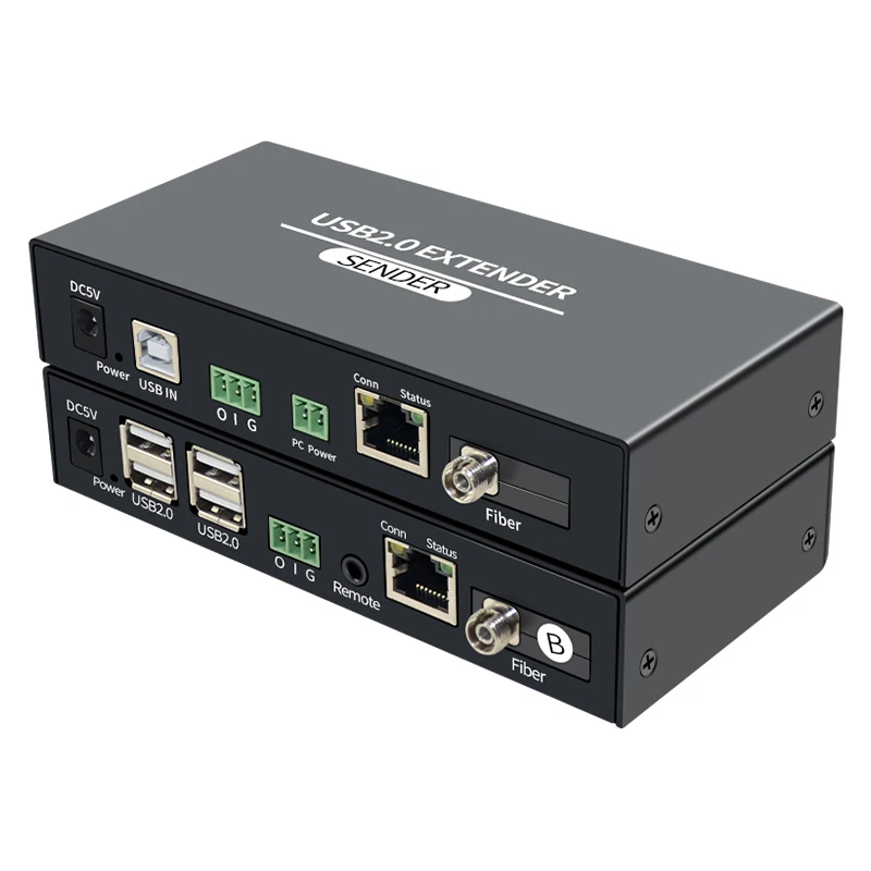 4-ports USB2.0 FC Fiber Optic Cable Extender 20KM with RJ45 Cat6 Network Cable 100m Extension Video Transmitter and Receiver Kit