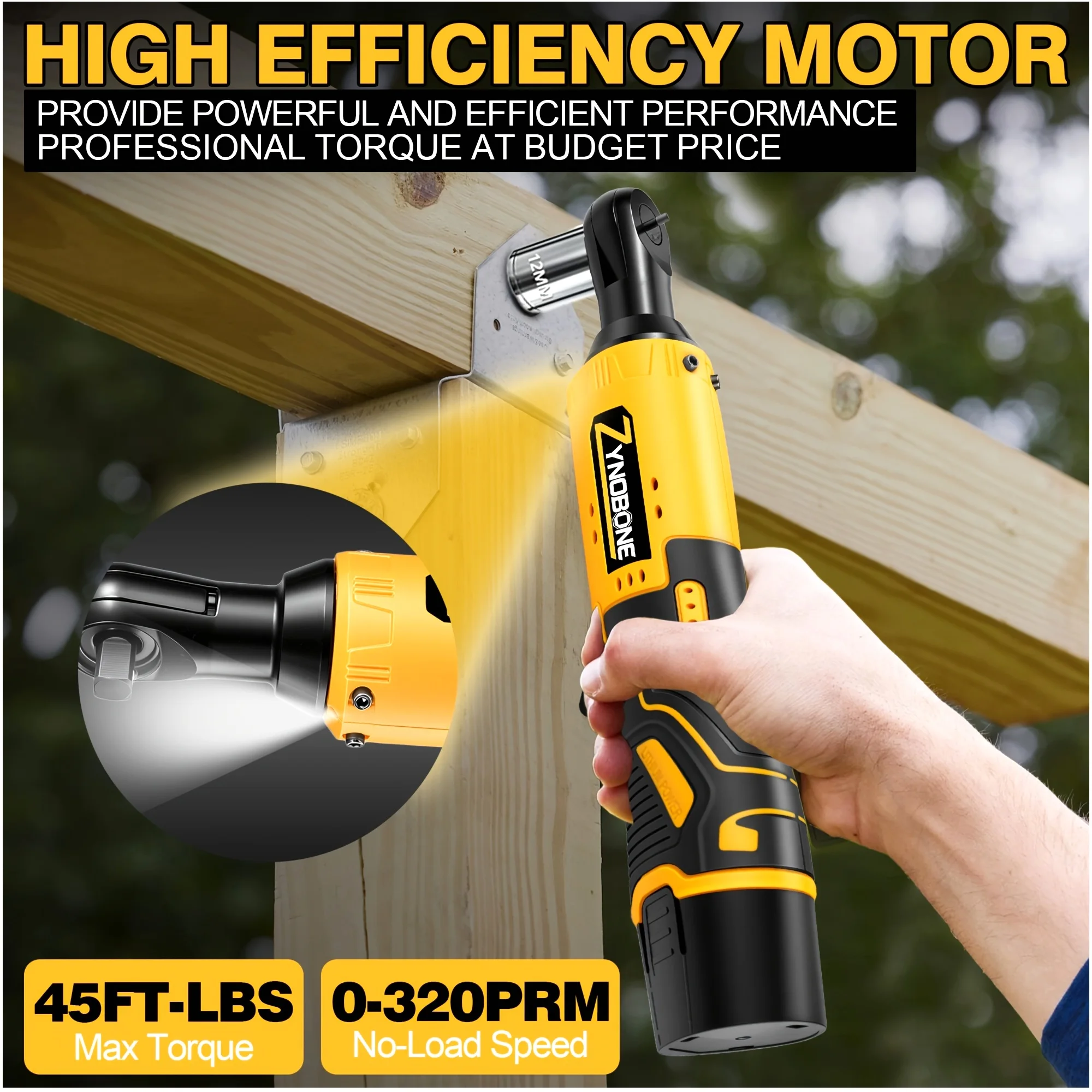 

12V Cordless Ratchet Wrench – 3/8" Drive, Dual 2000mAh Batteries, 7-Piece Socket Set, Built-in LED Light, Reversible Operation for Efficient Tightening & Loosening, Compact Ergonomic Design Fits Confined Areas, Suitable for DIY Home & Garage Tasks