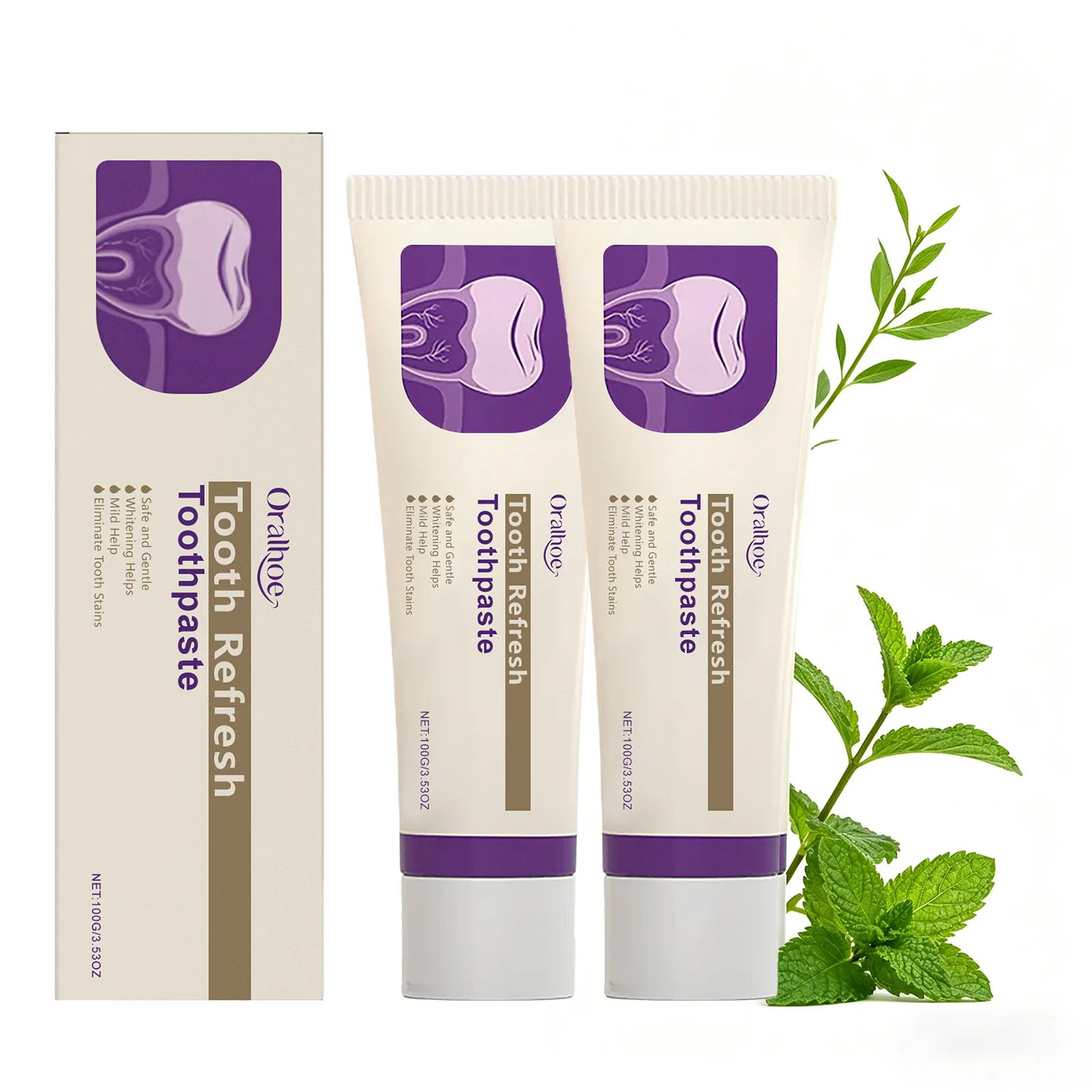 Tooth Refresh Whitening Minty Toothpaste Natural Oral Care with Enamel Repair, Removes Coffee, Wine Stains, Gentle for Daily Use