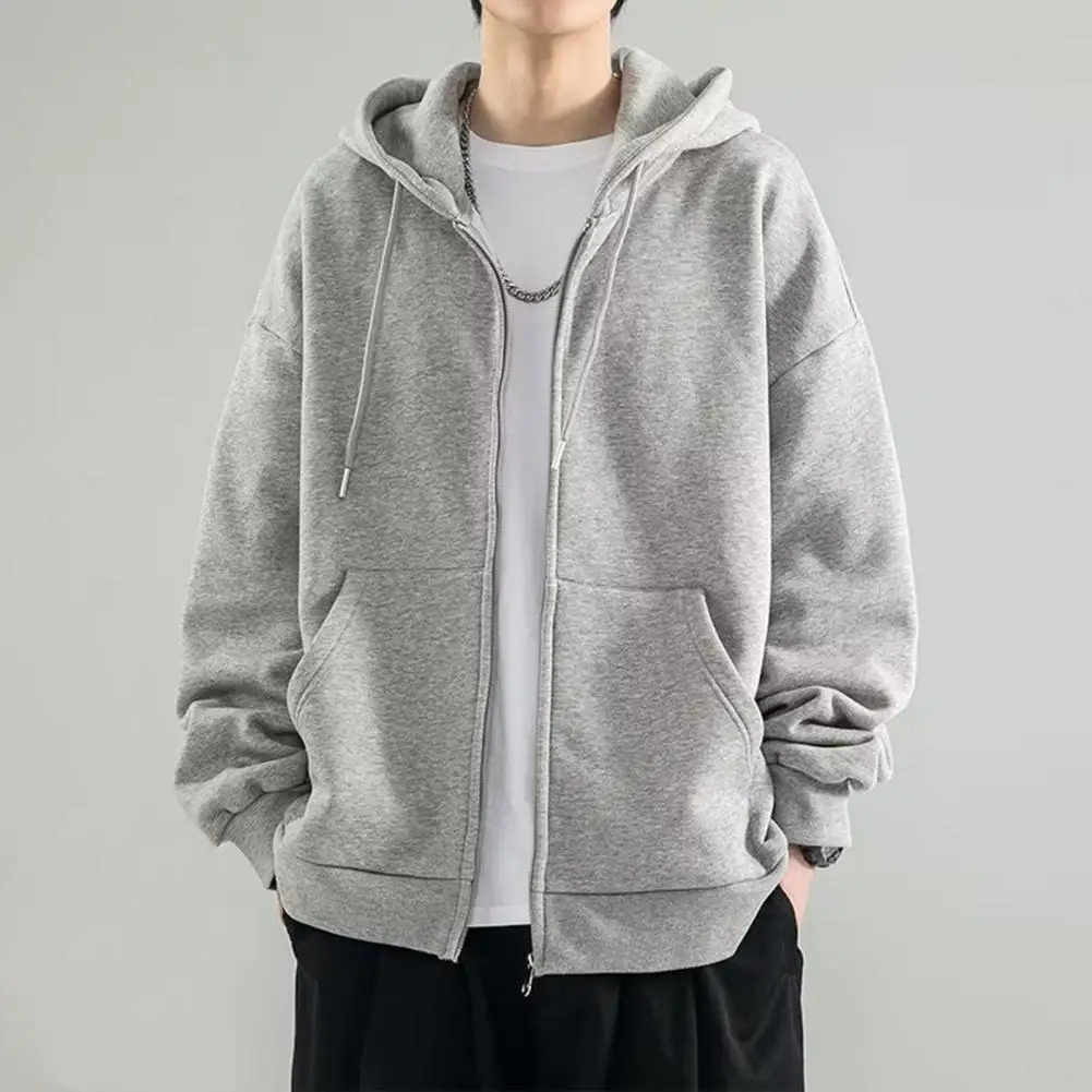 Solid Color Hoodie Men Fashion Zip Up Long Sleeve Oversized Jacket Coat Harajuku Gothic Hooded Sweatshirt Teen Jacket