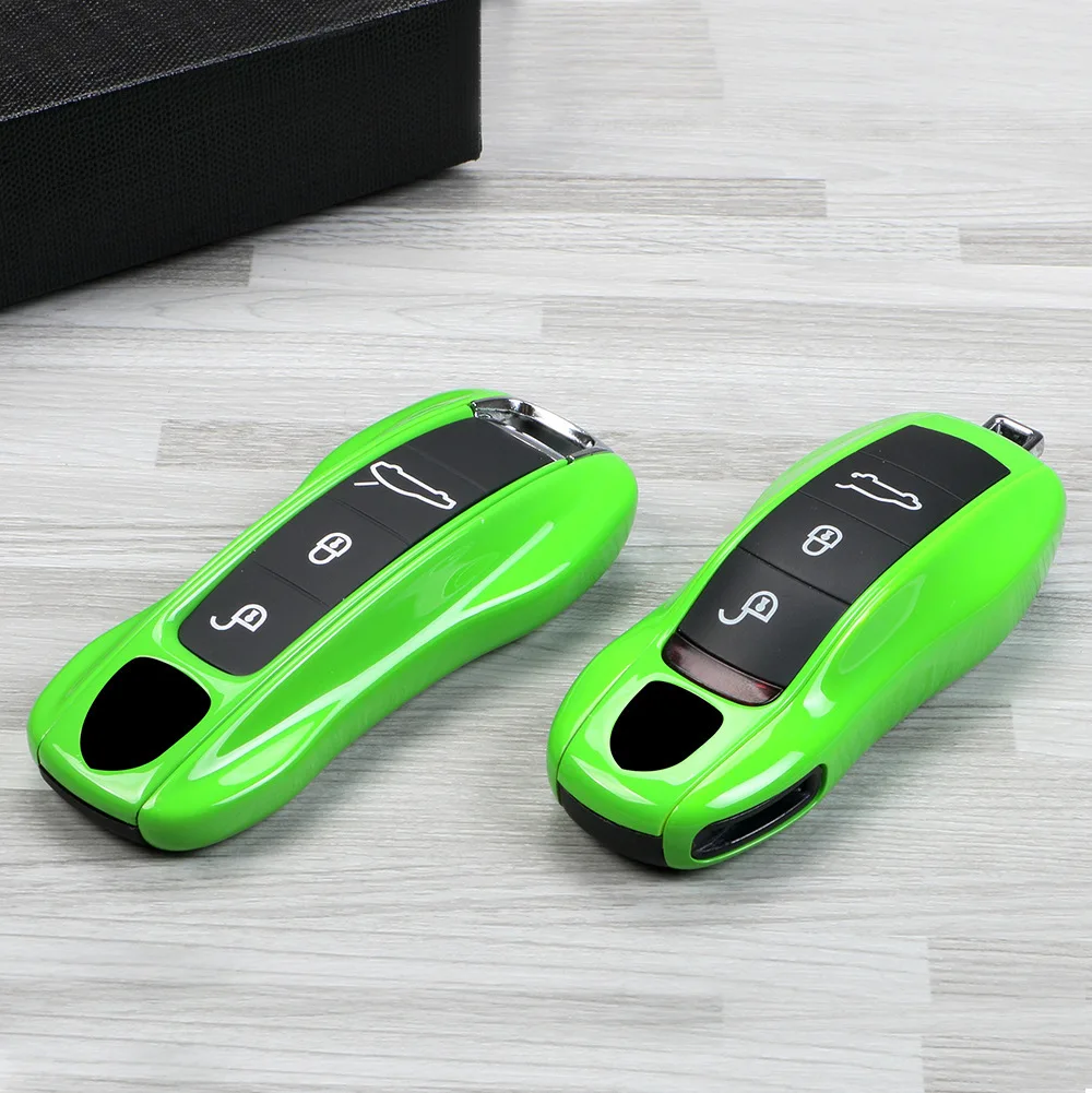 

Lizards Green Car Key Case Cover Shell Holder Suitable for Porsche Cayenne Macan 911 Panamera Taycan Boxster Cayman 718