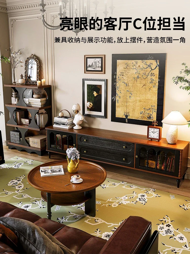 Couchtisch aus massivem Holz im französischen Retro-Stil, runder Teetisch, kleiner Haushaltstisch