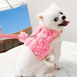 1pc-Luxury Flower Girl Dogs Harness and Leash Set No Pull Soft Adjustable Breathable Mesh Cute Floral Puppy Pet Safety Vest