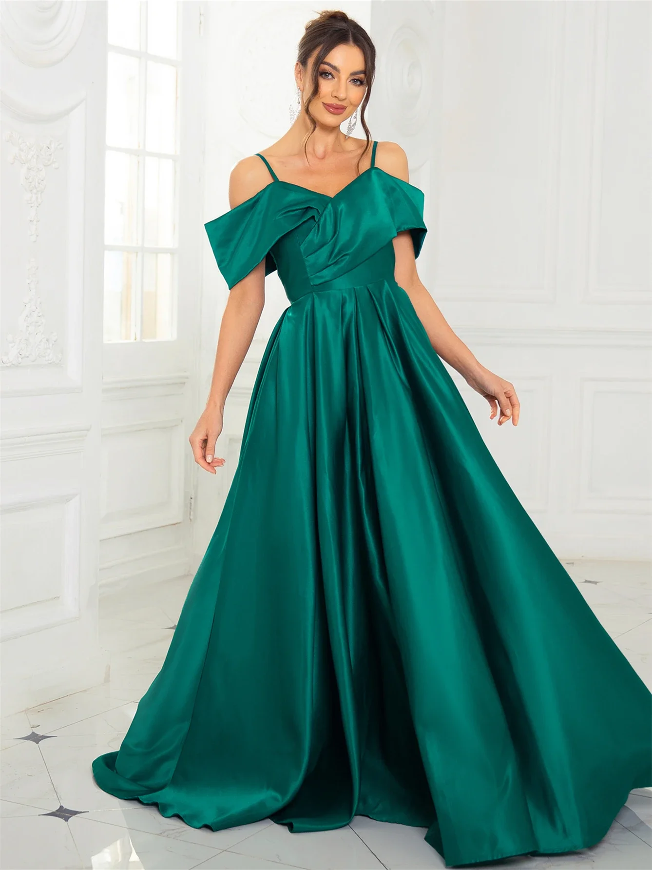 Robe de Soirée en Satin Vert, Ligne A, Longueur au Sol, Élégante, pour Demoiselle d'Honneur