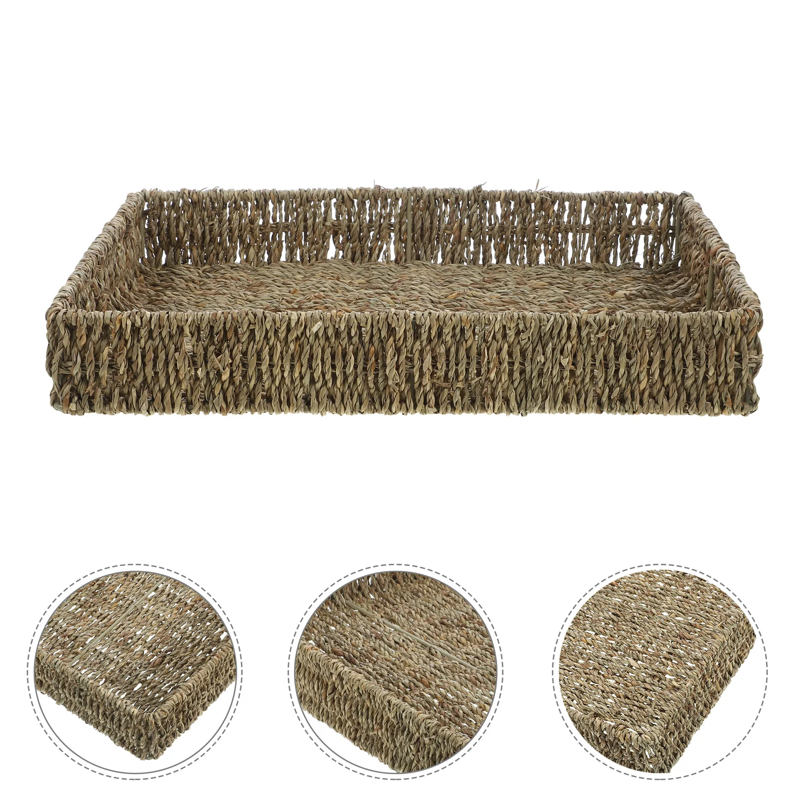 

1Pcs Storage Basket Tray Woven Multi-Function Household Organizer for Fruits Bread Snacks Sundries Light Brown Decorative Home