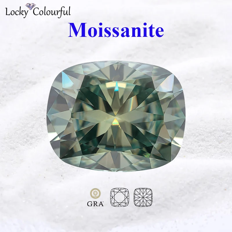 

Moissanite Blue Green Color Rectangle Cushion Shape VVS1 with GRA Certificate Charms Beads for DIY Jewelry Making Ring Materials