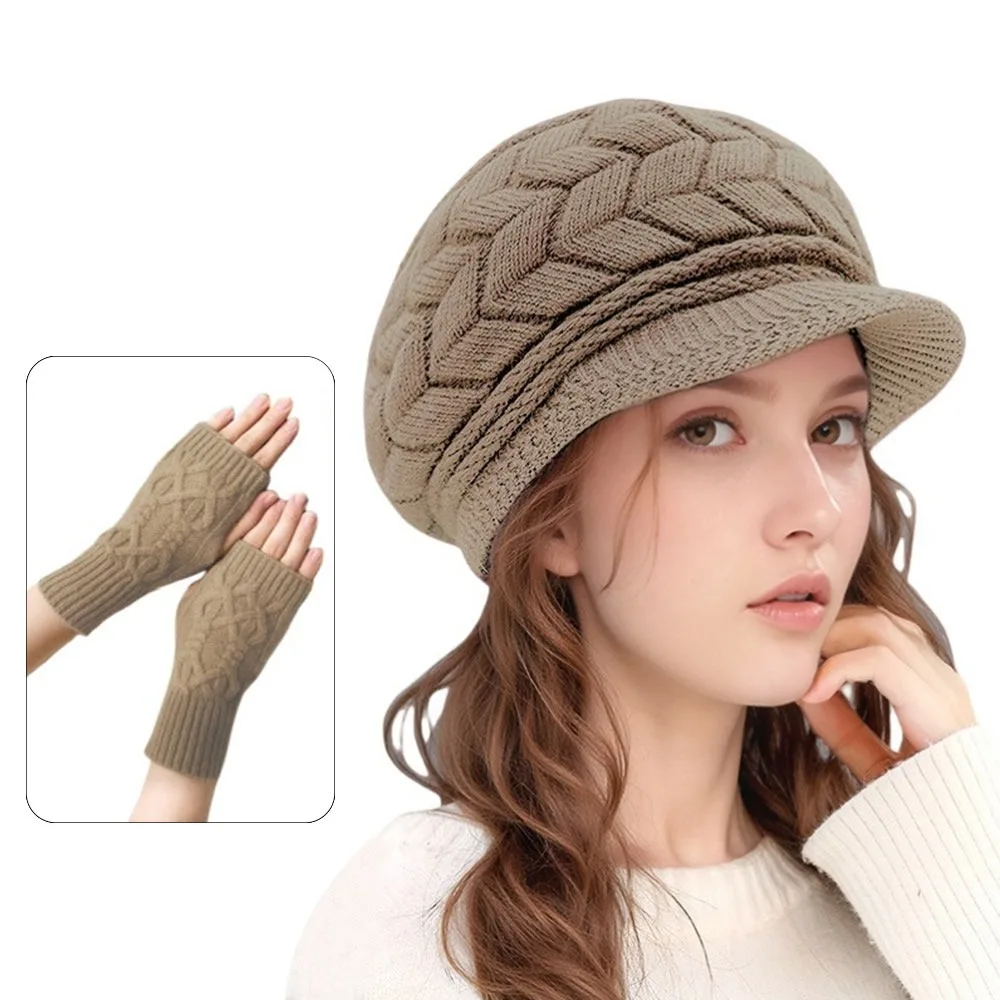 ชุดหมวกและถุงมือขนแกะสำหรับฤดูหนาว 2 ชิ้น/ชุด ป้องกันหู นุ่ม อุ่น กันลม เหมาะสำหรับกิจกรรมกลางแจ้ง