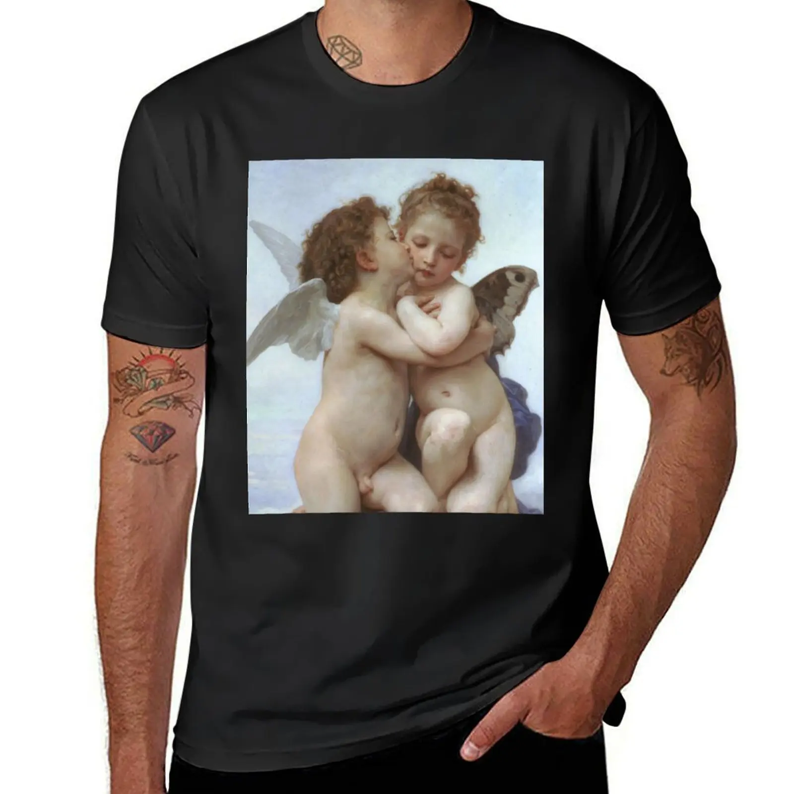 

William-Adolphe Bouguereau: First kiss Psychee Angels - French T-Shirt hippie clothes for a boy t shirts for men pack