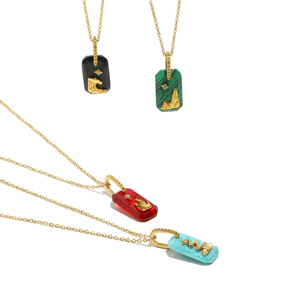 E.B.belle Colorful Rectangle Star Lion Pendant Neklace Acrylic Stainless Steel 18K Gold Plated Women Jewelry Hypoallergenic Gift