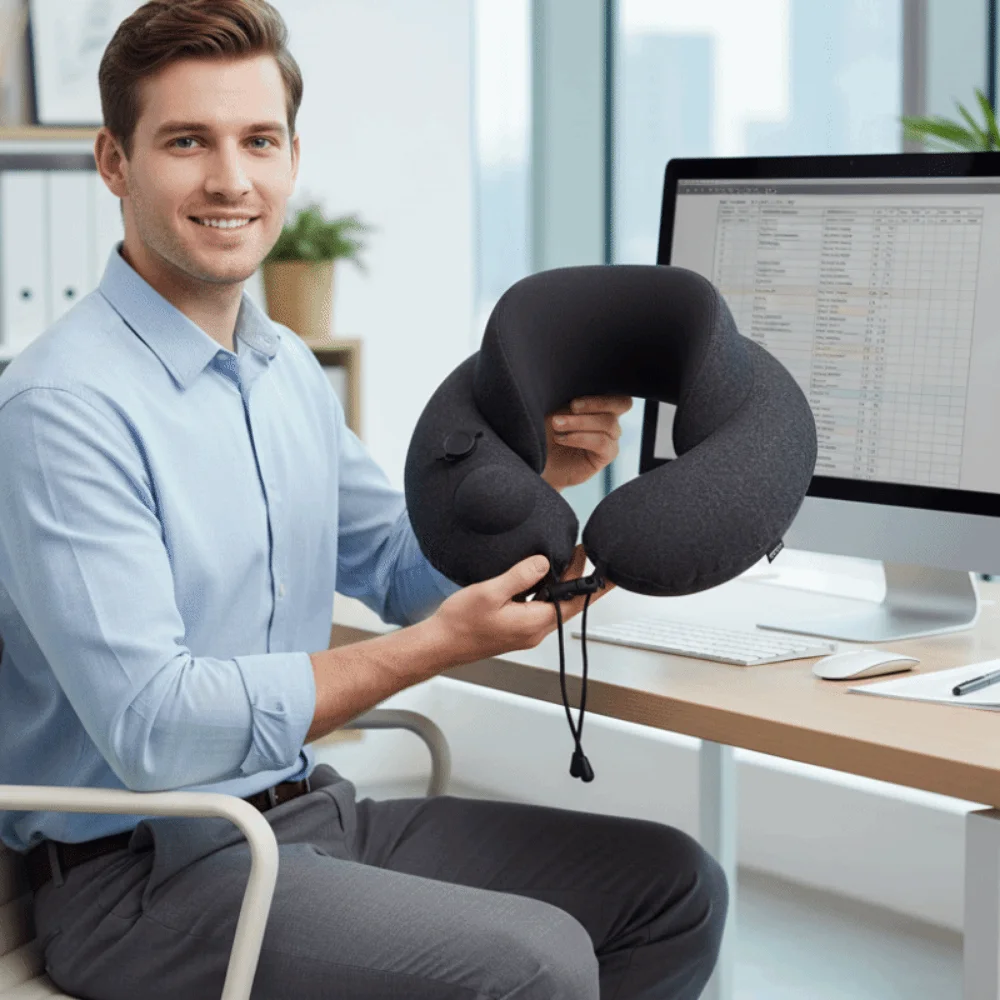 

Ergonomic Press Type Inflatable Neck Pillow Elevated Neck Brace PVC U-shaped Travel Pillow Breathable Cervical Support Pillow