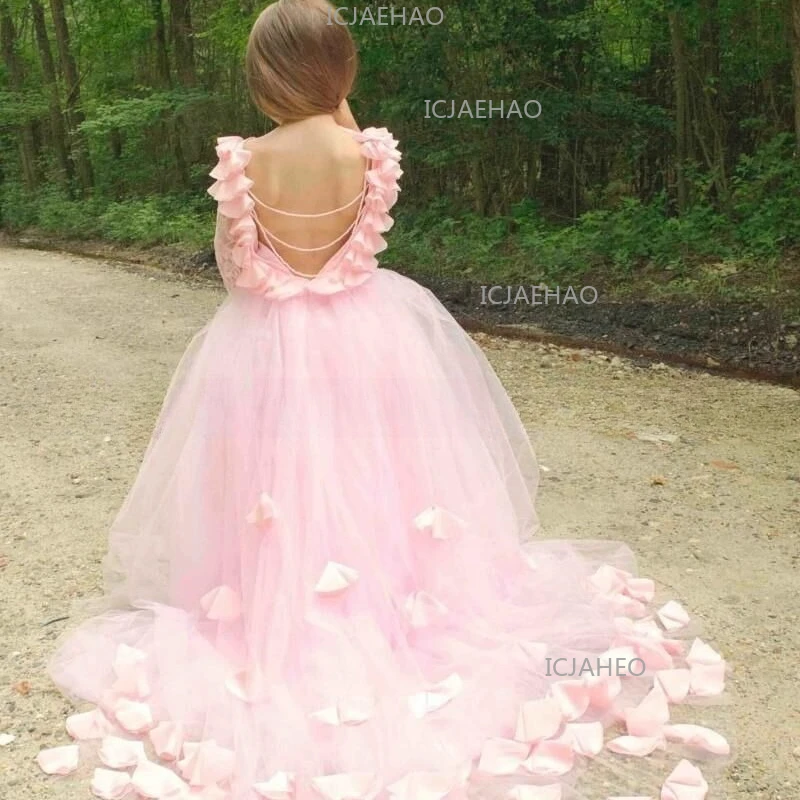 Summer Dresses Girls Princess Wedding Flower  Evening Gown Long Train  Performance Formal Pageant Children Celebration Outfit