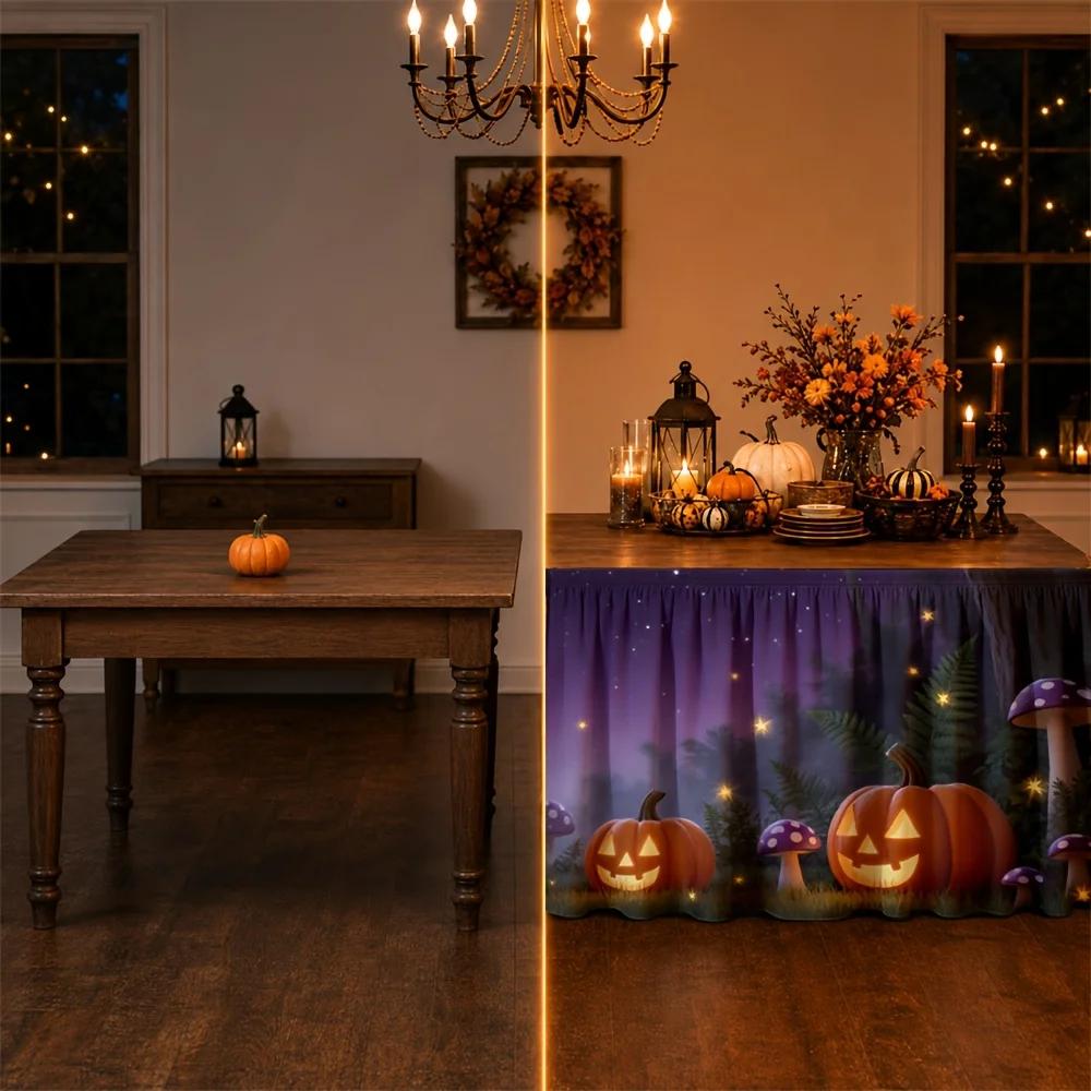 One tablecloth - Halloween pumpkin forest night glow mushrooms stars - charming, magical, imaginative festive mealzyc