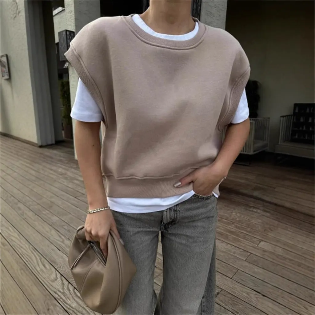 

Women's Loose round Neck Pullover Knitted Vest Sleeveless Sports Casual Top European And American Style Autumn Winter New