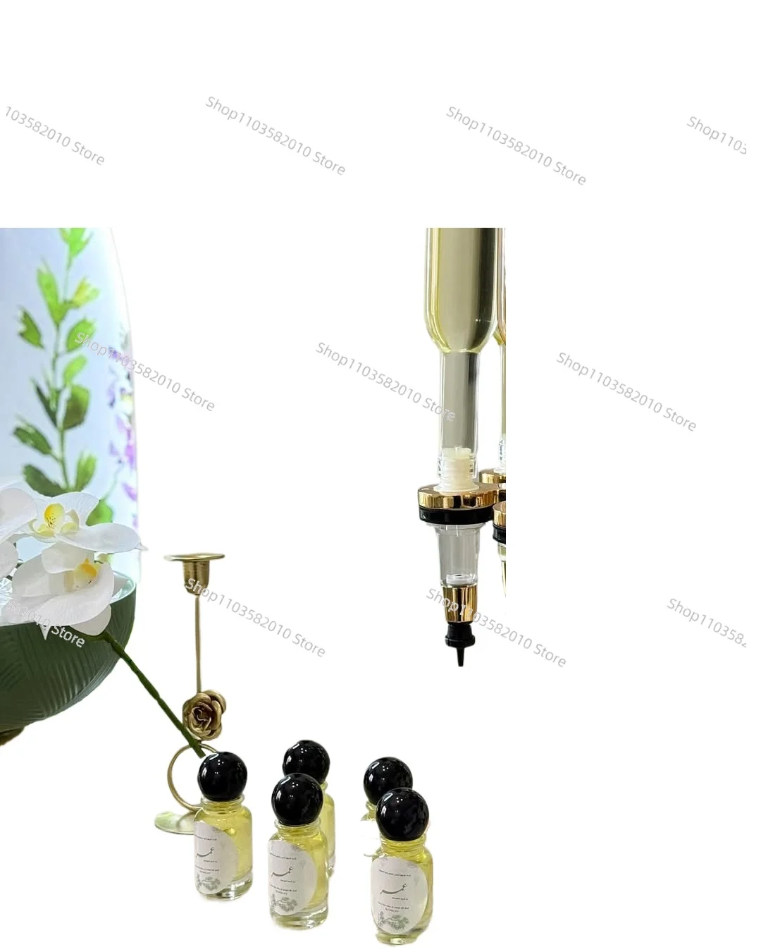 Perfume Golden Display ColognesRack with 6 Pump Distributor 6 Bottles Perfume Dispenser 375/500/750ml Perfume Filling Machine