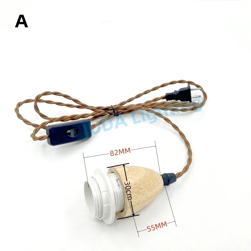 

E27 Socket Lamp Holder Vintage Walnut Wood Color Pendant Light Retro Chandelier Twist Wire Hemp Rope Braided Wire Lampshade DIY