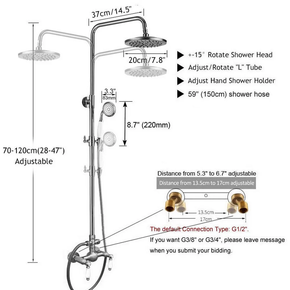 Chuveiro de parede com acabamento em bronze, conjunto de 8 polegadas com acabamento antigo de parede zan118