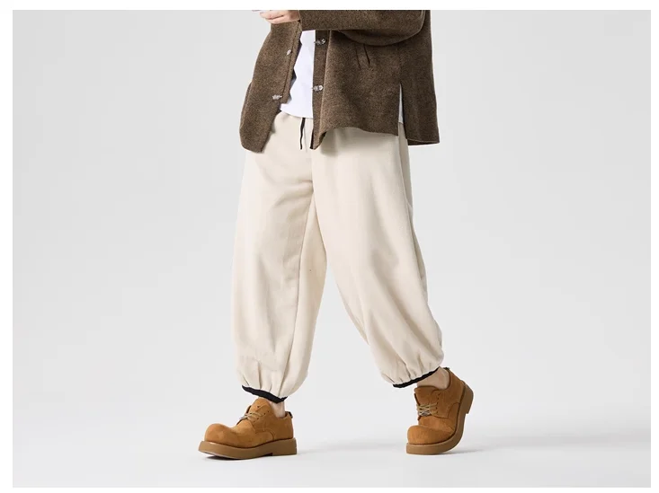 الرجعية حجم كبير الرجال الصوفية سميكة عارضة السراويل فضفاضة تناسب النمط الصيني السراويل الطويلة لخريف شتاء