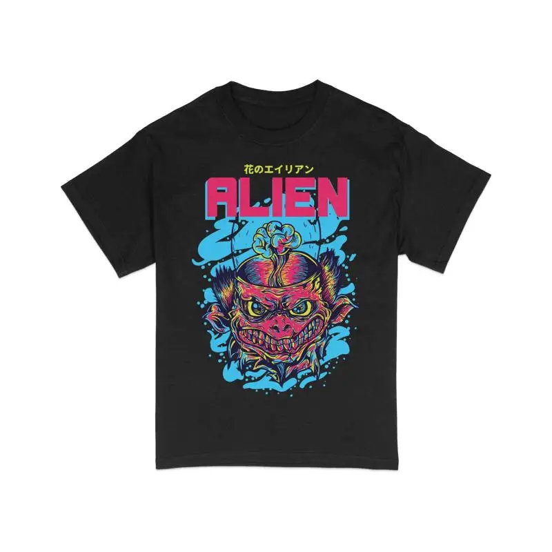 

Футболка с изображением пришельца в стиле ретро, винтажная научно-фантастическая футболка, жирная яркая уличная одежда, топ с космической тематикой, красочная одежда