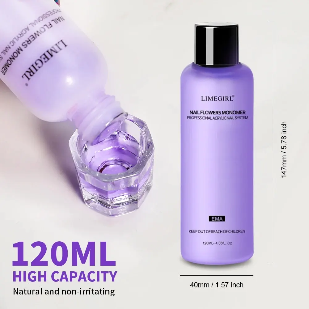 120ml/240ml Acrylic Liquid Crystal Nail Supplies Comes With Professional Dipping Carving Nail Art Extension Acrylic Powder Brush
