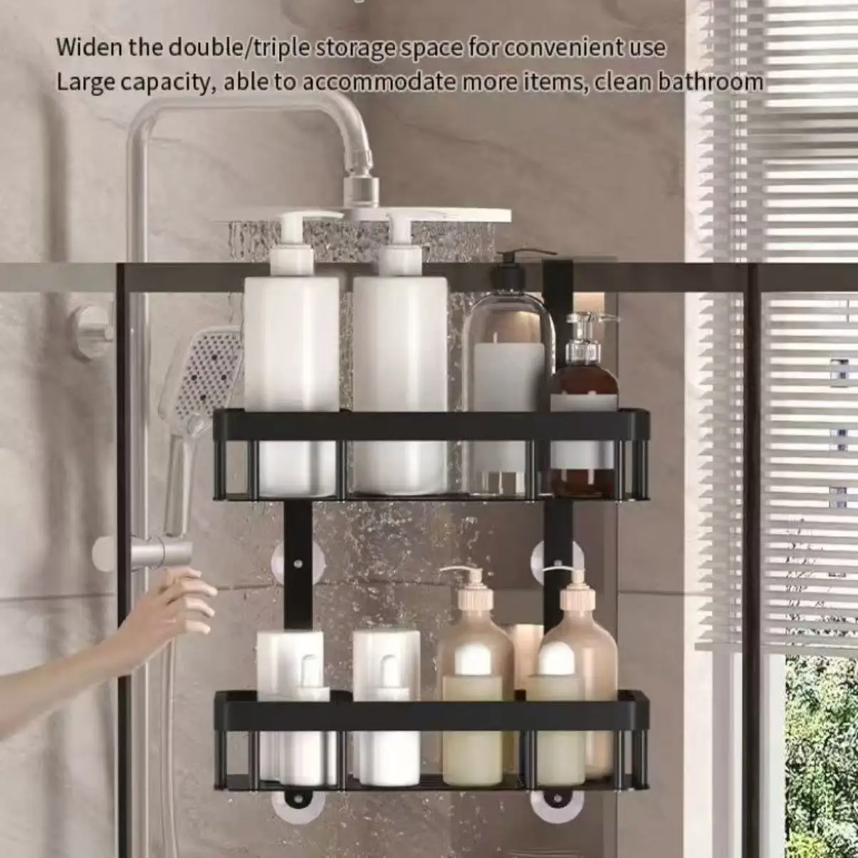 Estante de almacenamiento de tres niveles para montar en la pared del baño, estante para montar en la puerta, estante para gel de ducha, estante para almacenar artículos de baño