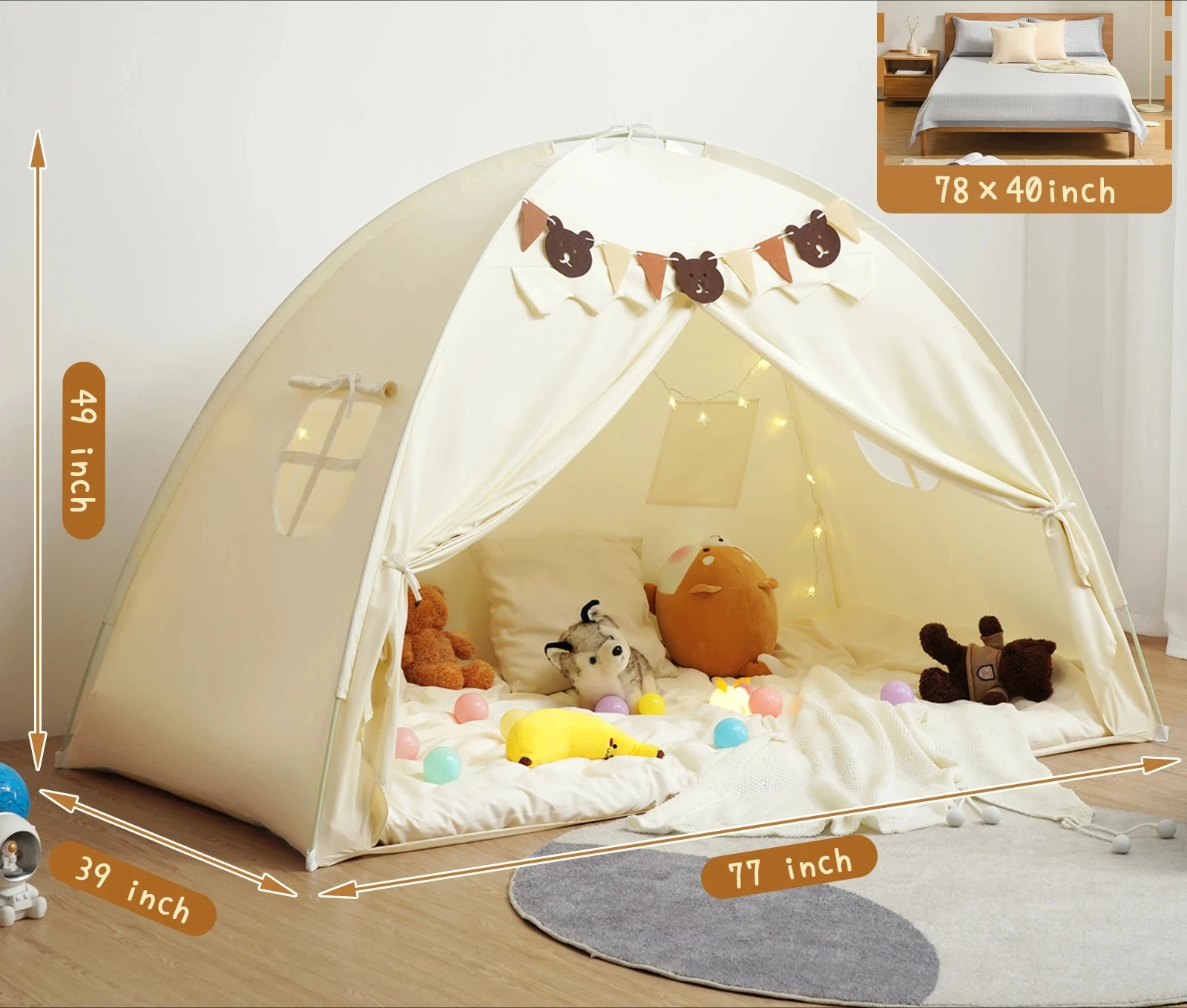 Factory Direct 2026 Twin Bed Tent Canopy Bunk Bed Tent with Stars Light & Flags, Breathable Sleeping Tent, Privacy Space Dream