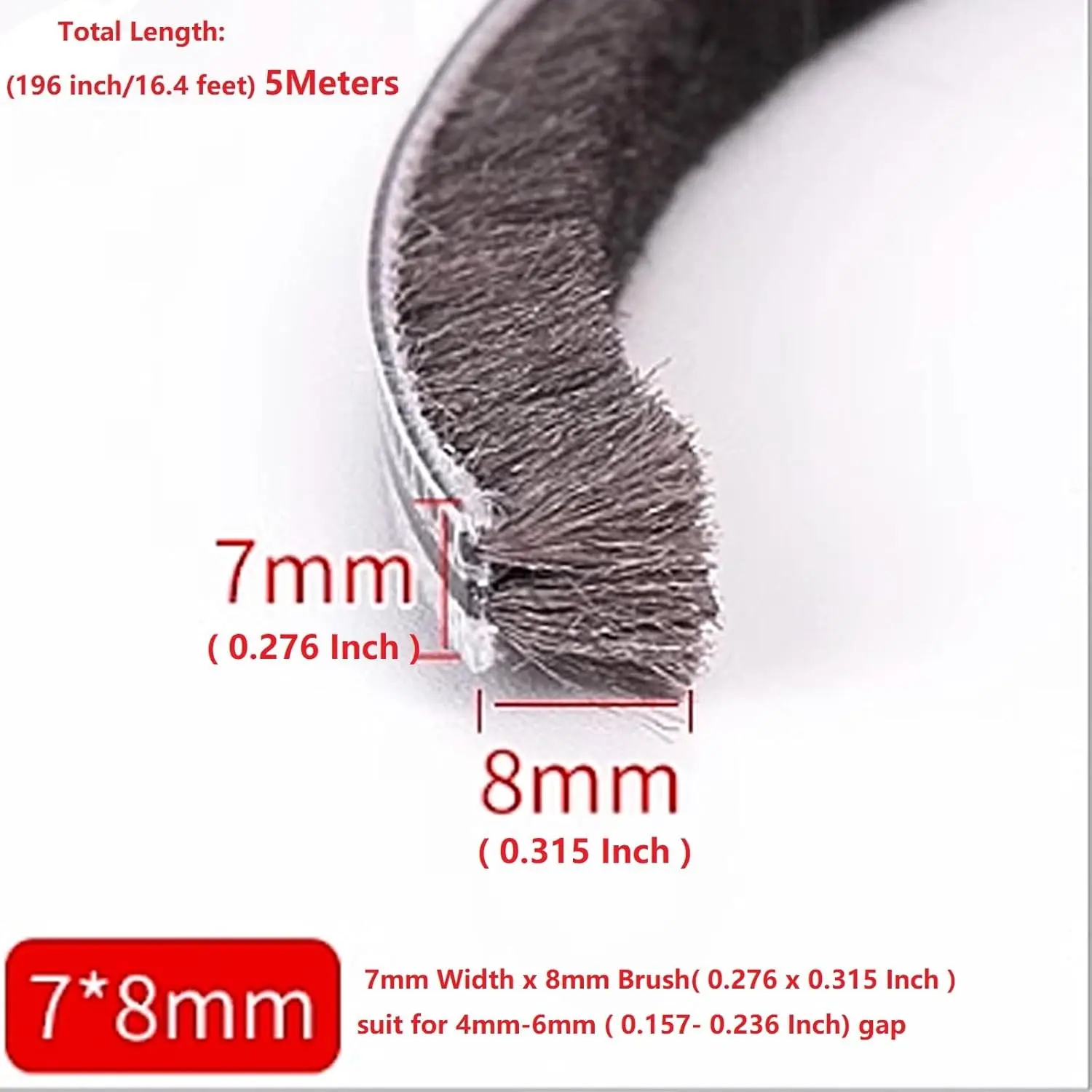 10m/20m Roll 7*8mm Card Slot Seal Strip for Sliding Windows Sash Doors Draught Excluder Brush Weatherstrip Tape Pile